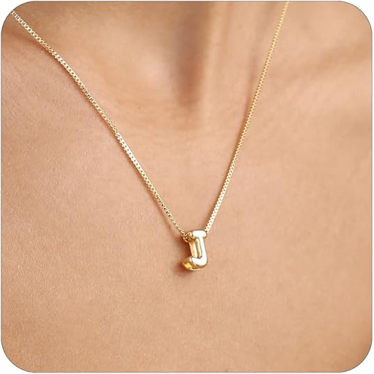 Dainty 14K Gold Plated Bubble Initial Necklace - Personalized Balloon Pendant for Women, Trendy Fashion Accessory