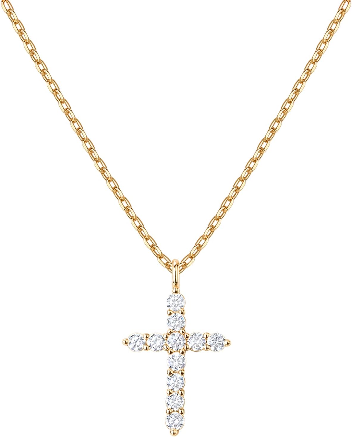 14K Gold Plated Cubic Zirconia Cross Necklace for Women | Cross Faith Pendant Necklaces