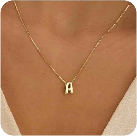 Dainty 14K Gold Plated Bubble Initial Necklace - Personalized Balloon Pendant for Women, Trendy Fashion Accessory
