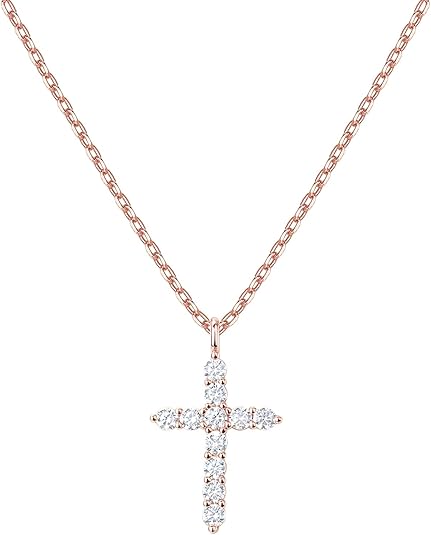 14K Gold Plated Cubic Zirconia Cross Necklace for Women | Cross Faith Pendant Necklaces