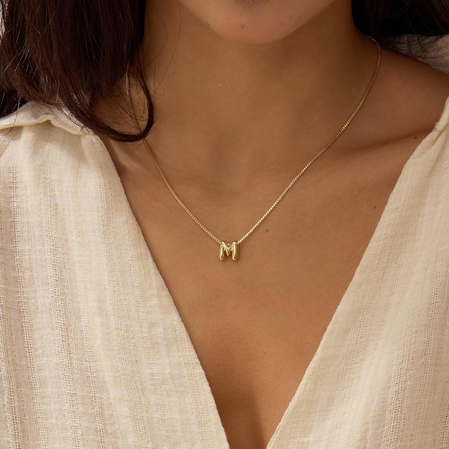 Bubble Gold Letter Necklace for Women, 14K Gold Plated Balloon Initial Necklace, Dainty Gold Necklace for Women, Personalized Bubble Pendant Name Necklace, Fashion Accessories Trendy Jewelry