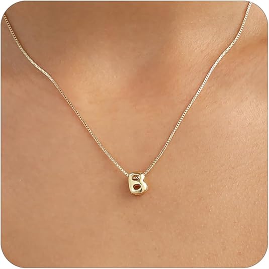 Dainty 14K Gold Plated Bubble Initial Necklace - Personalized Balloon Pendant for Women, Trendy Fashion Accessory