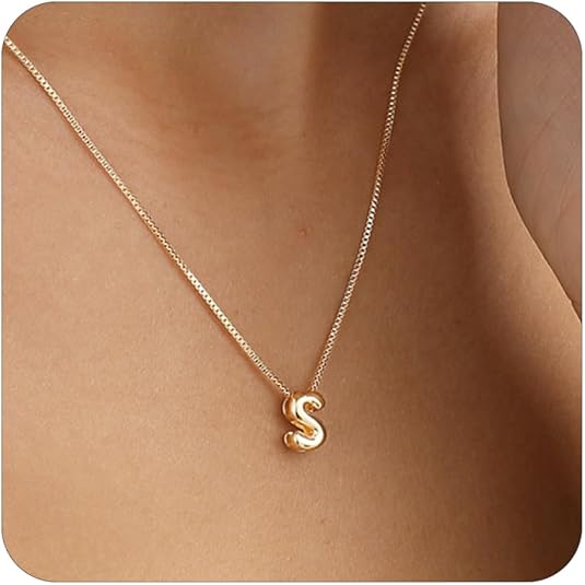 Dainty 14K Gold Plated Bubble Initial Necklace - Personalized Balloon Pendant for Women, Trendy Fashion Accessory