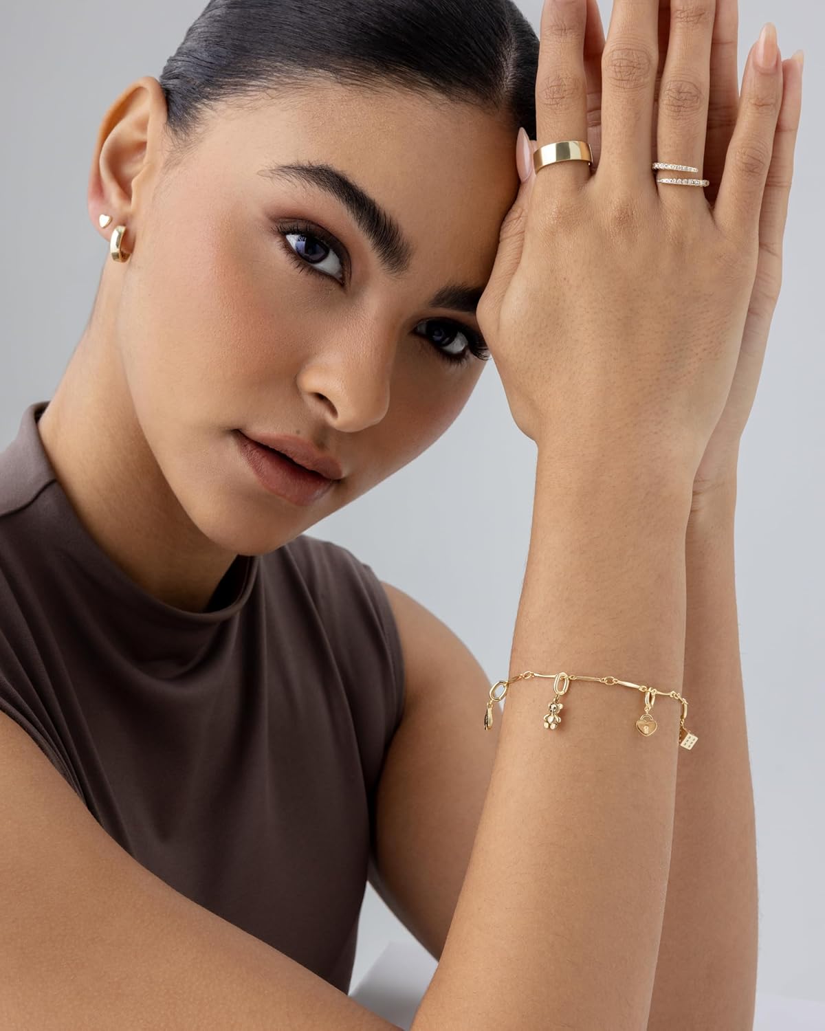 14K Gold Plated Adjustable Bracelet for Women | Twisted Bar & Paperclip Charm Chain Bracelets with Moon, Evil Eye, Teddy Bear, Valentines Day Heart Lock, Airplane, Dog, Cowboy Boot, Cat, Cupid & More | Fashion Jewelry